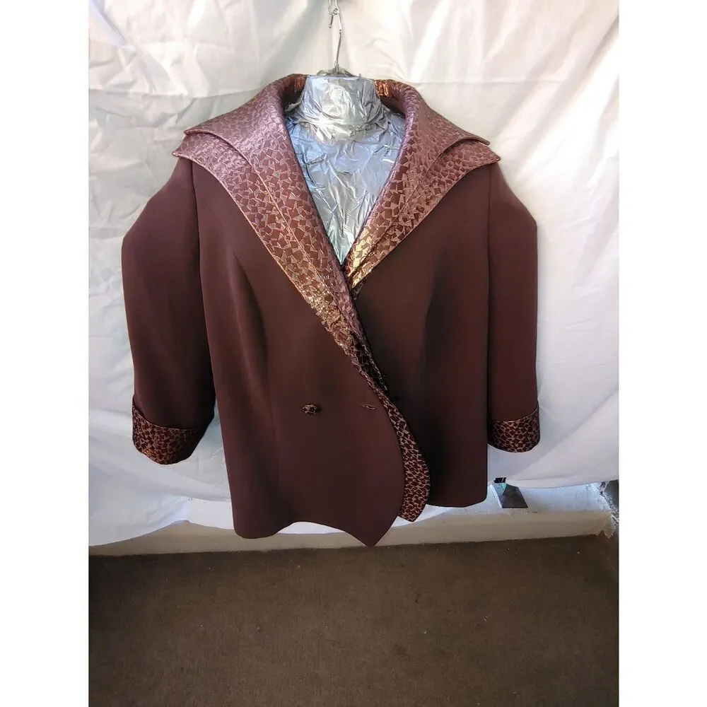 Pan Zai VINTAGE Womens Size 3x Brown Custom Tailored Skirt Suit.